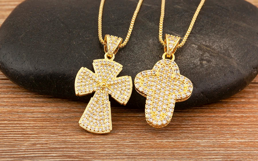 Nidin New Trendy Personality Design Cross Pendant Necklace For Women Men Shiny Crystal Zircon Charm Jewelry Daily Party Gifts