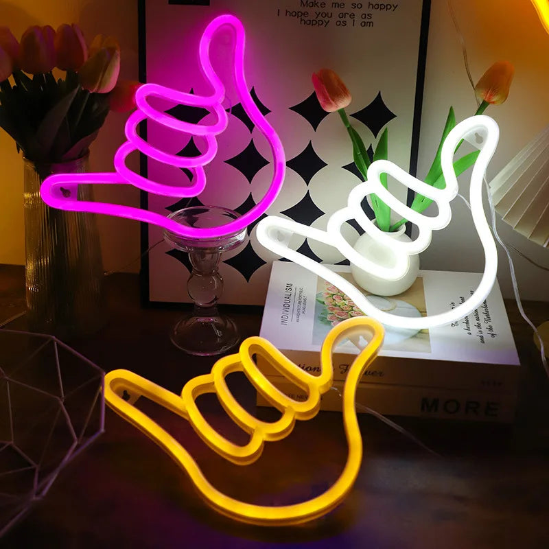 Peace Hand LED Neon Sign Win Victory Gesture Finger Night Lamp OK Neon Lights Bedroom Living Room Wall Home Office Decor