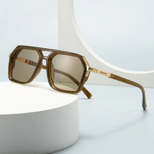 New European and American Style Men's Aviator Glasses, Retro Double Bridge Square Frame Sunglasses, Cross-Border Ready Stock 62013