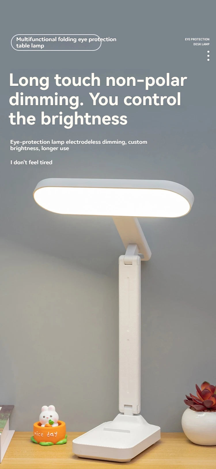 Rechargeable Foldableing Eye Protection Desk Lamp for Study, Special Dormitory Desk Reading Lamp, USB Rechargeable and Plug-In Dual-Use Dimming Home Desk Lamp