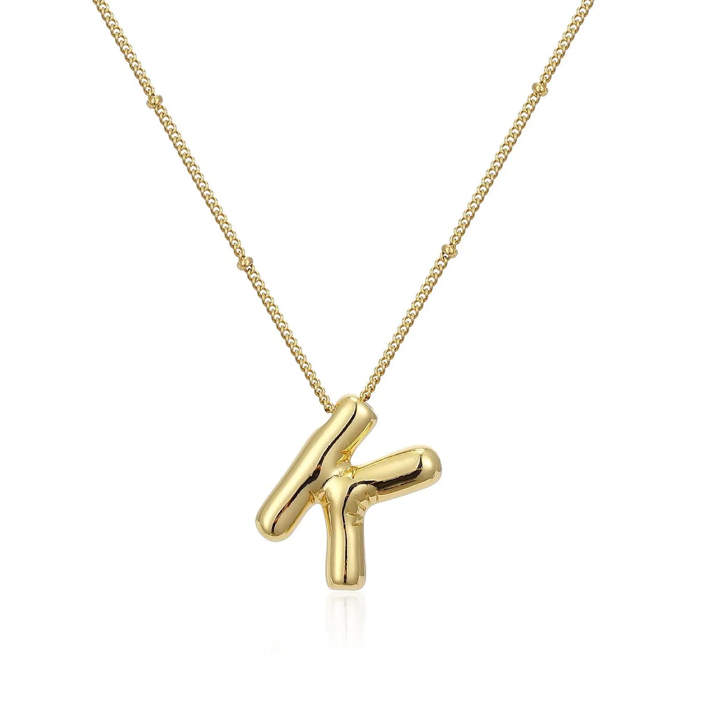 LATS Gold Plated Metal Chunky Alphabet Balloon Bubble Initial Letter Pendant Necklace for Women Men Boy Fashion Jewelry