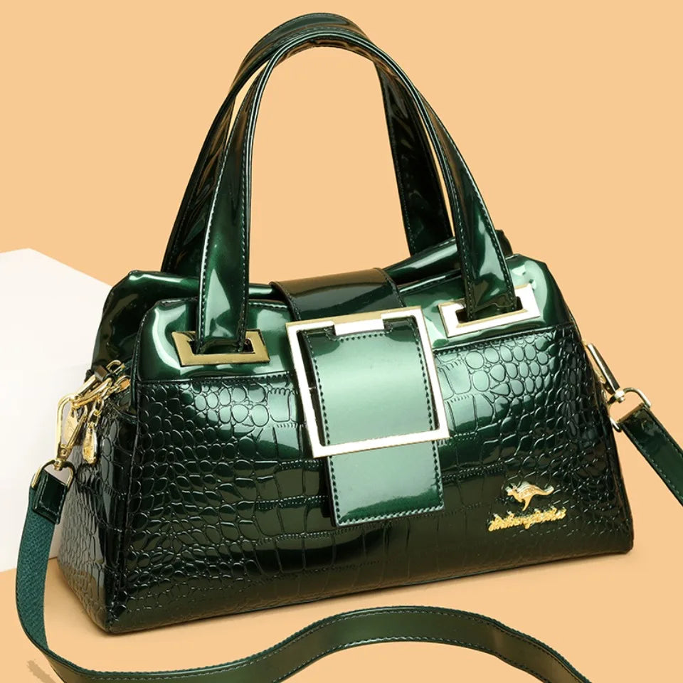 Fashion Elegant Madam Handbag Crocodile Pattern with Lattice Luxury Women Shoulder Tote Bag Two Layers Ladies Bag Big Belt Sac