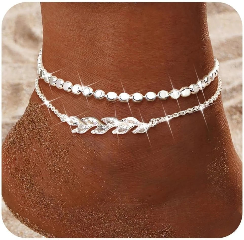 Bobisty Ankle Bracelets for Women Silver Buckle Waterproof Dainty Anklets Adjustable Layered Heart  Anklets Summer Jewelry Gift
