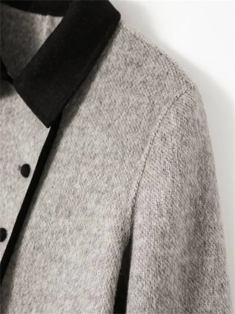 New High Quality Woolen Coat Female Autumn Winter Fashion Korean Slim Casual Versatile Style Contrast Color Wool Overcoat Women
