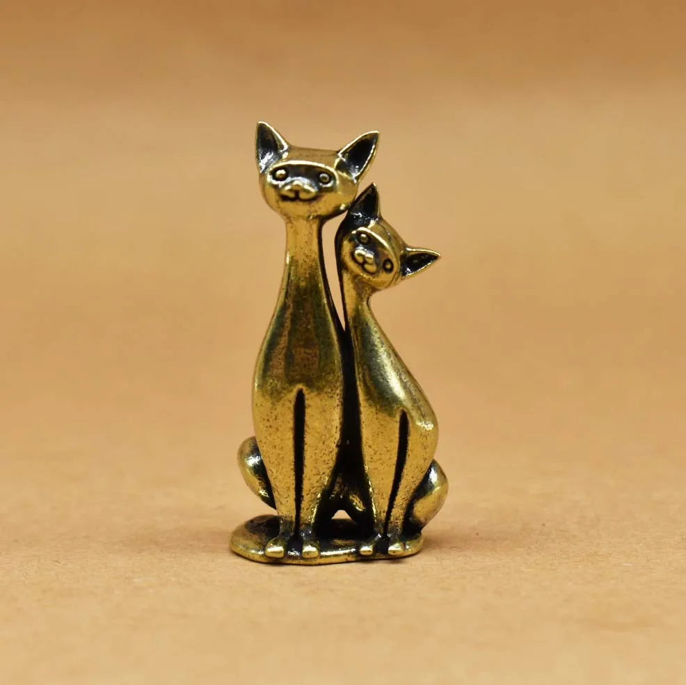 1PCS Brass Mini Double Cat Sculpture Ornament Crafts Anime Cat Ornament Home Desktop Living Room Office Small Ornament Crafts