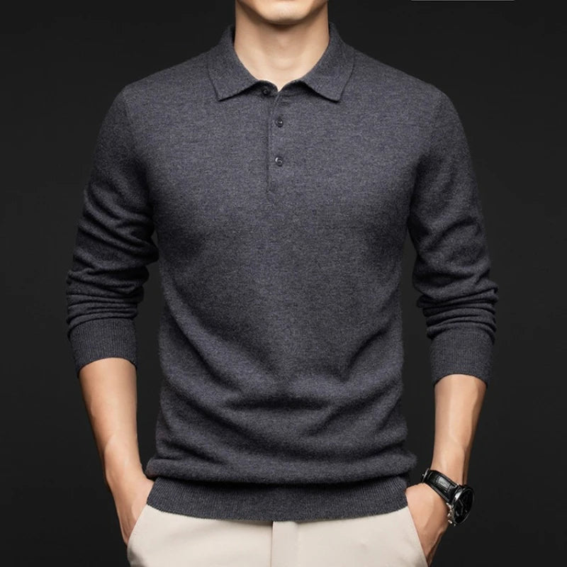 100% Australian Merino Wool Sweater, 360g Thickened Anti-Pilling, Polo Collar Gold Quality Pullover