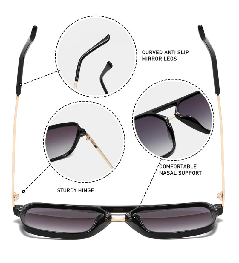 SHAUNA Fashion Double Bridges Square Sunglasses Women Men Retro Gradient Sun Glasses Shades UV400