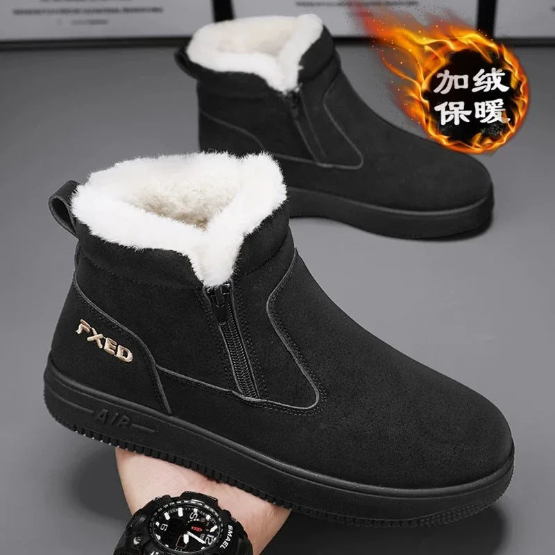 2025New Winter Men's Boots Fashion High-top Cotton Shoes Plush Warm Fur Snow Boots Suede Casual Ankle Boots for Men Botas Hombre