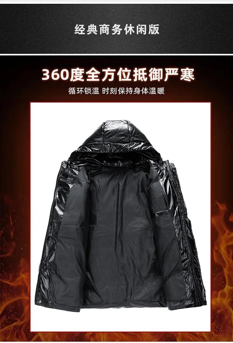 Men Parkas Thicken Warm Coat Men's Solid Color Parkas Coat Men's Fashion New Streetwear Winter Jacket Mens Glossy Black Jackets