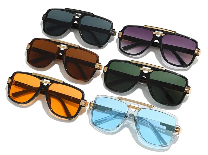 SO&EI Retro Square Double Bridges Men Sunglasses Fashion Brand Designer Shades UV400 Women Gradient Sun Glasses