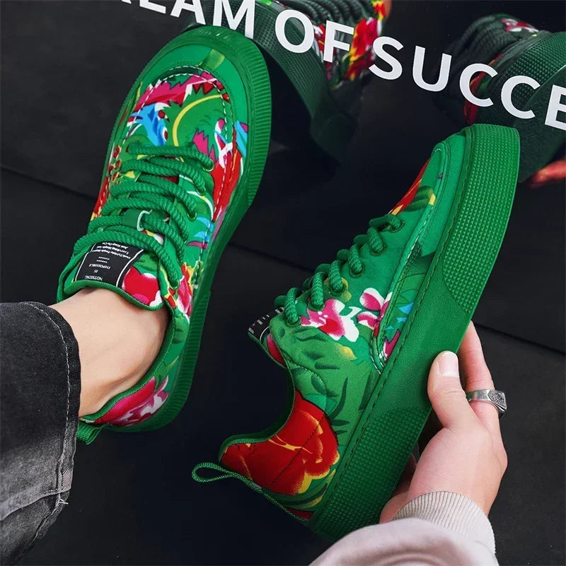 Fashion Men Casual Shoes Outdoor Men Running Sneakers Comfortable Floral Cloth Platform Walking Shoes Lightweight Tennis Shoes