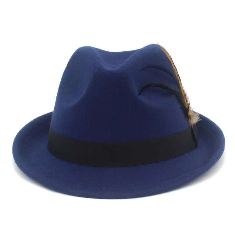 European and American Style Woolen   Women's Autumn and Winter Fashion Feather Show Hats Men's Jazz Hats