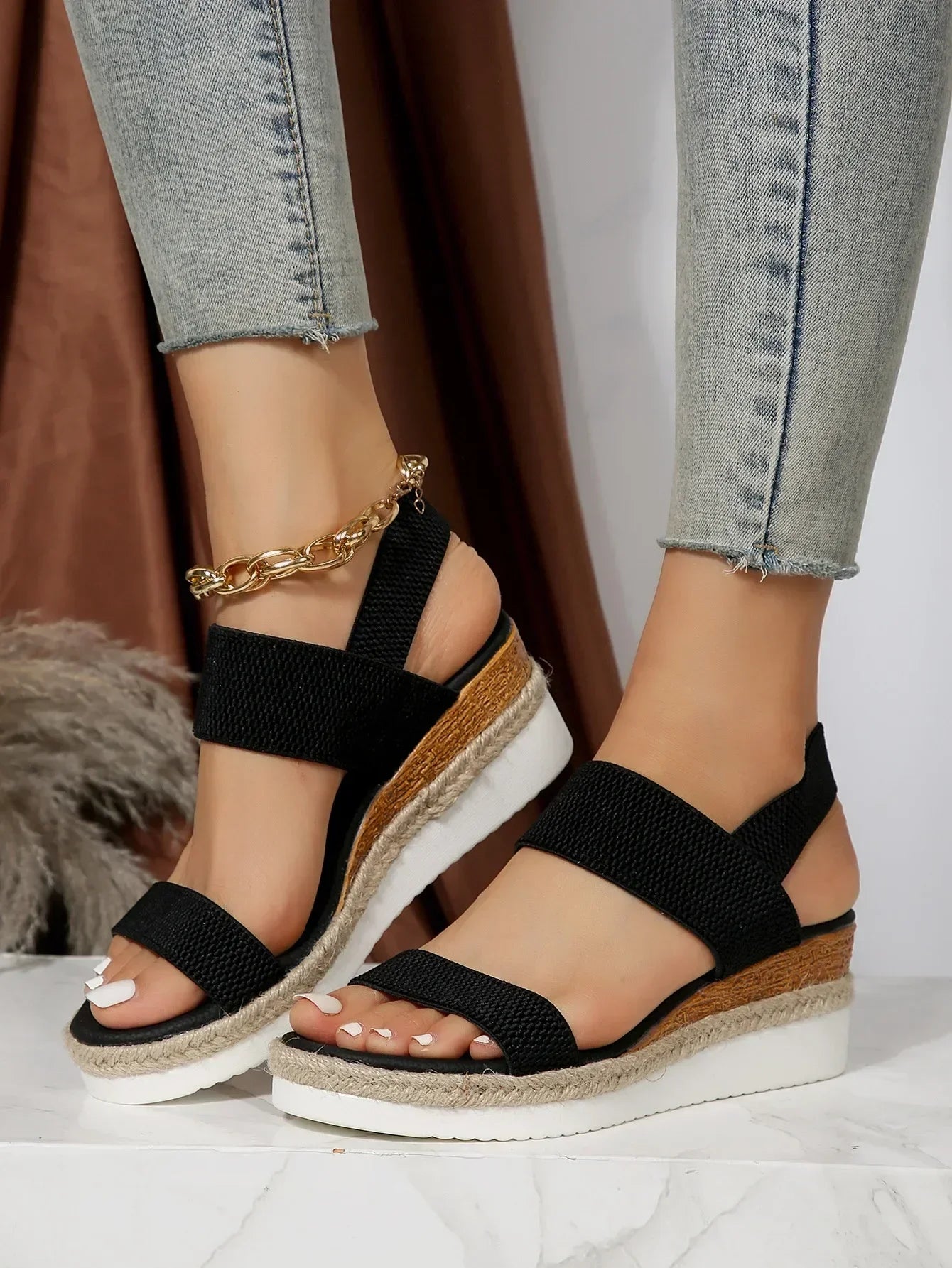 Plus Size 36-43 Women's Sandals Summer Casual Shoes for Women Comfortable Non-slip Walking Slip on Elastic Fabric Female Shoes