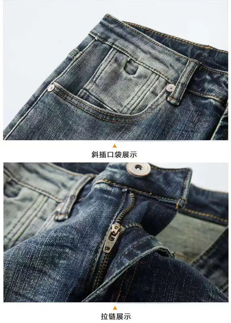 Spring Autumn New American Denim Coats Set Classic Simple and Versatile Washed Elastic Cowboy Jeans Clothes For Men