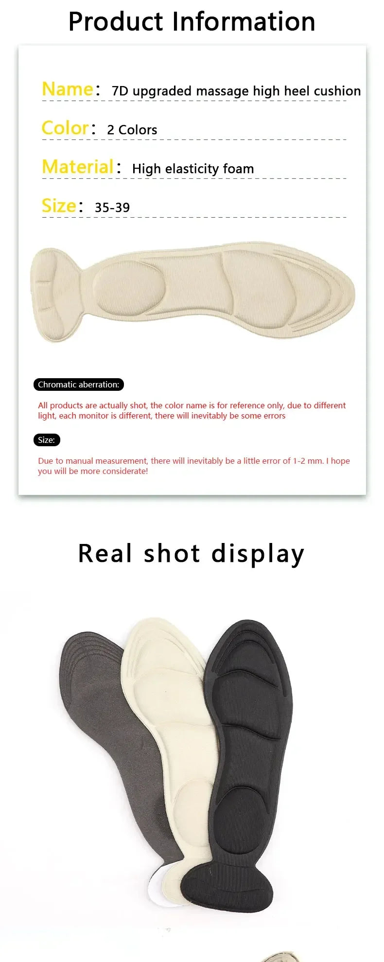 High Heel Shoe Insoles Breathable Anti-slip Foot Care Tool Inserts & Cushions Soft Damping Arch Support Shoes Insole for Woman