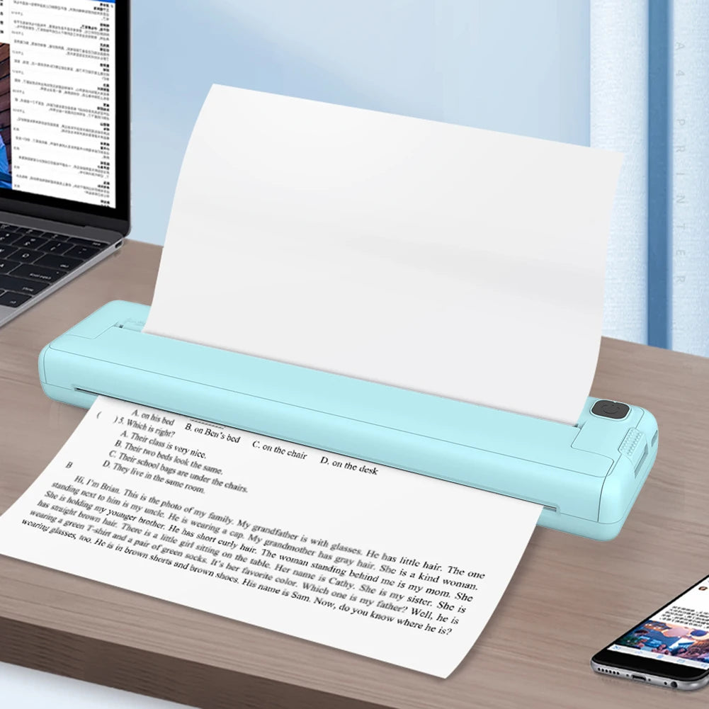 Portable Mini Thermal Printer Wireless Bluetooth A4 Paper Printer Built-in 1000mAh Battery Mini Pocket Printer for Journal Photo