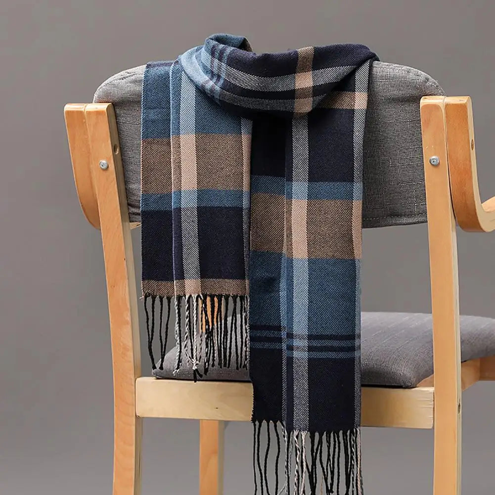 Men Women Hiking Scarves British Style Faux Cashmere Winter Scarf Classic Plaid Fringed Tassels Long Scarf For Autumn Winter