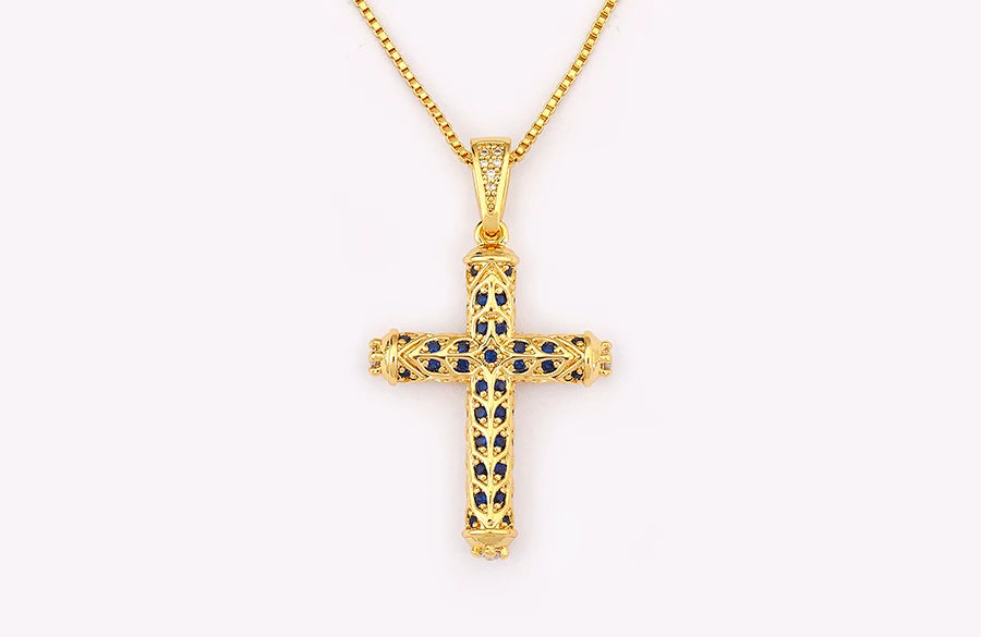 Nidin New Arrival Retro Column Shape Cross Pendant Necklace For Female Male Irregular Geometric Shine Zircon Jewelry Accessories