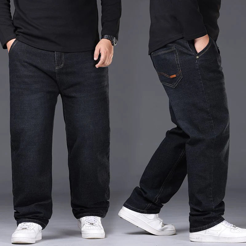 Men Fashion Plus Size 38 40 Black Jeans Male Business Daily Casual Loose Denim Pants Minimalist Stretch Straight Leg Trousers
