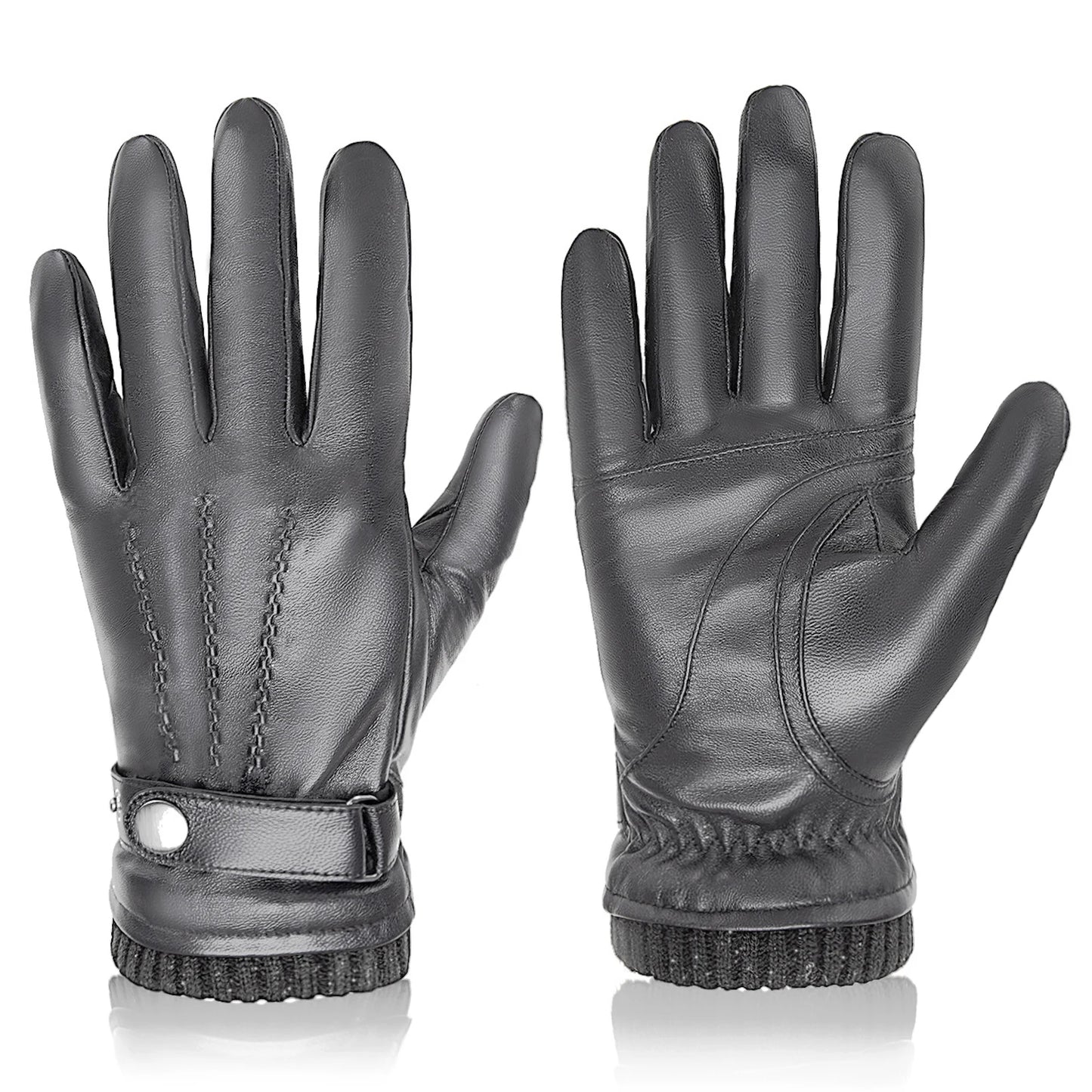 BISON DENIM Sheepskin Leather Gloves For Men Autumn Winter Touch Screen Gloves High Quality Warm Full Finger Men Mittens Driving