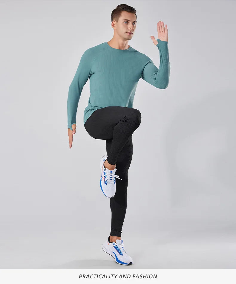 Men's Quick-Dry Breathable Long Sleeve T-Shirt Spring Autumn Thin Workout Top Outdoor Fitness Running Training Thumbhole Cuffs