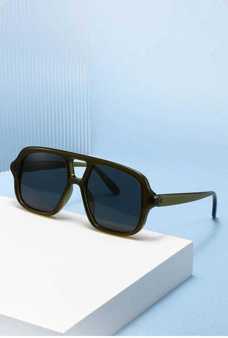 SO&EI Ins Popular Fashion Double Bridges Square Men Sunglasses Vintage Punk Yellow Blue Shades UV400 Men Trending Sun Glasses