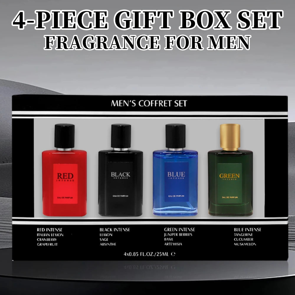 Men's Eau De Toilette Spray Gift Box 4-Piece Set 0.85 Fl Oz/bottle EDT Gifts for Men Long Lasting Fragranc Men's Travel Coffret