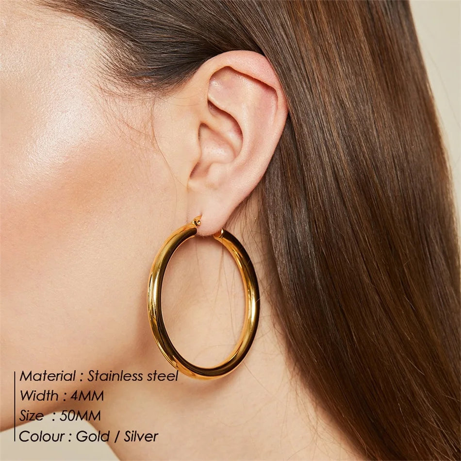 e-Manco Classic Stainless Steel Ear Buckle for Women Trendy Gold Color Small Large Circle Hoop Earrings  Jewelry Accessories