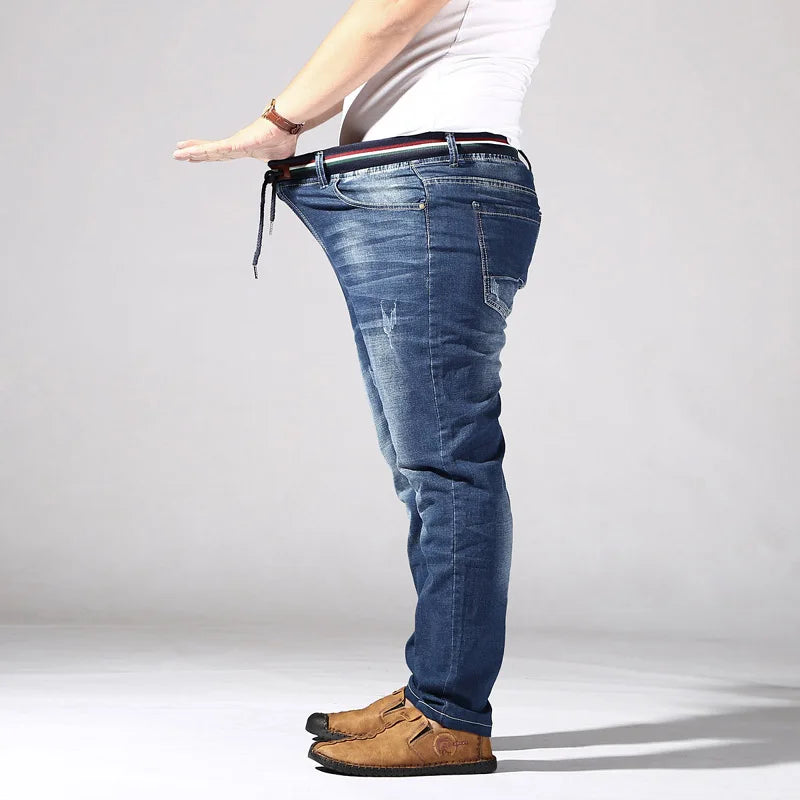 Elasticated waist oversized stretch jeans male plus size loose big man trousers 13xl 14xl  big yards 190KG