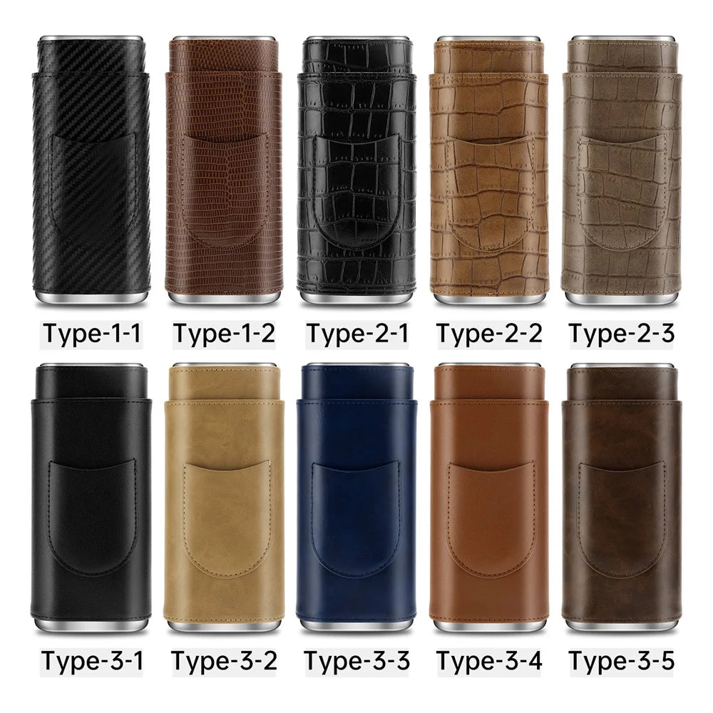 3-pack Cigar Case Luxury Portable Leather Holder Box Storage with Stainless Steel Sharp Cigar Cutter Smoking Accessories CH-24FA