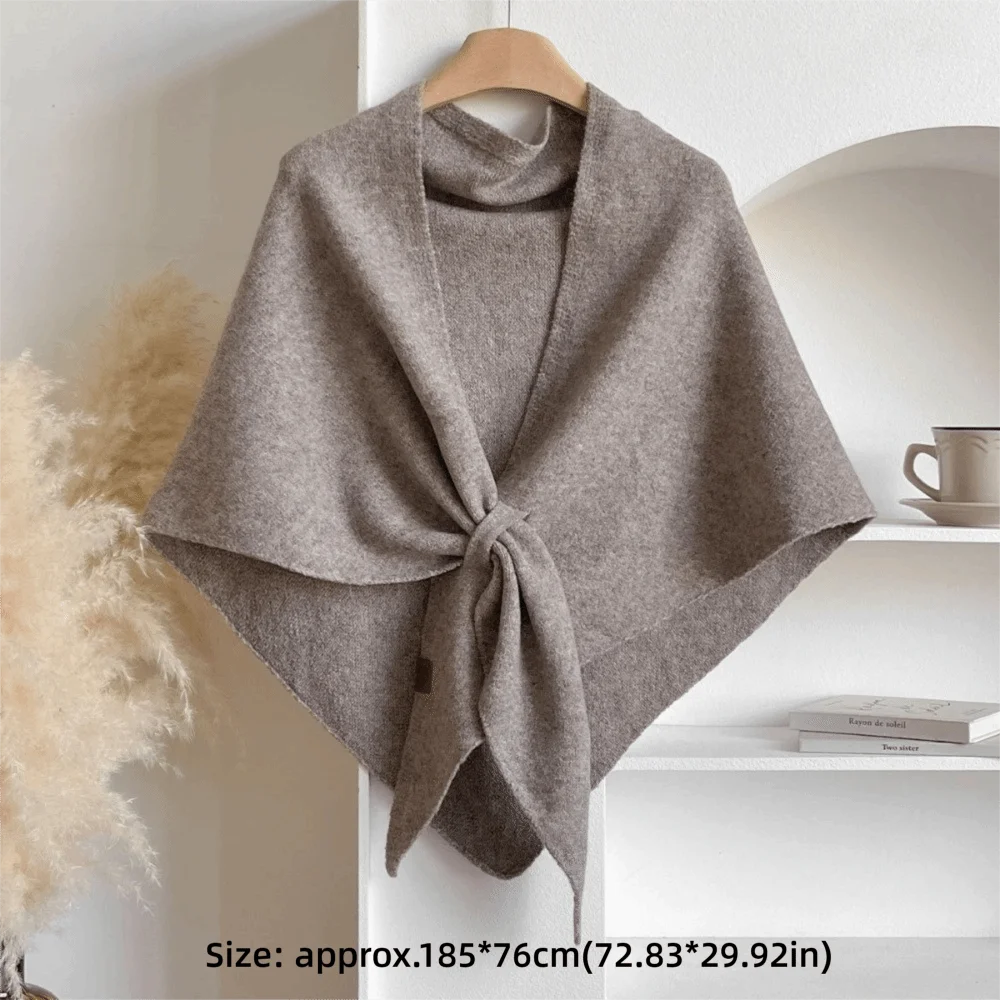 Fashion Solid Color Knitted Shawl Thickened Neck Wrap Triangle Scarf Winter Warm Soft Sweater Shawl Cape