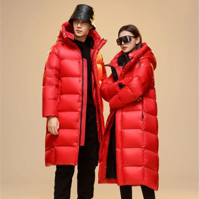 Winter 90%  White Goose Down Thick （Winter) Warm X-Long Men's Jackets 2025 New Arrivals Men Hooded Korean Down Parkas Coat