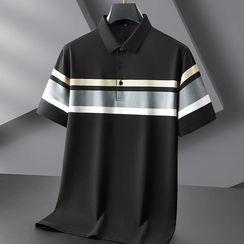 8XL 7XL 6XL 2025 New Summer High End Luxury Mens Polo Shirt Cotton Breathable Polos Homme Casual Loose Striped Shirts Men Tops