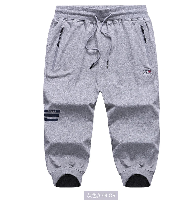 Long Three Quarter Men's Shorts Cotton Elastic Summer Bermuda Male 3/4 Calf Big Size Plus Large 6XL 7XL 8XL 9XL Cuff Below Knee
