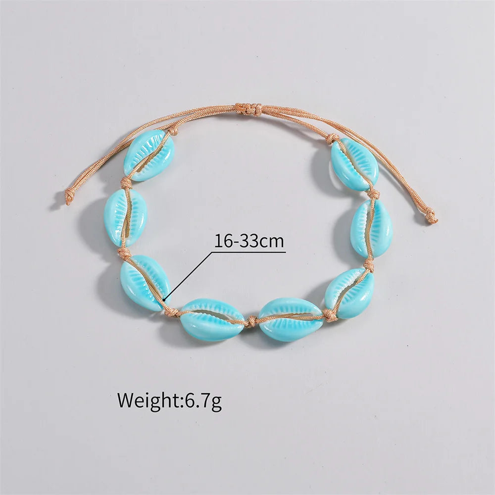 Luminous Acrylic Conch Beaded Anklets For Women Men Rope Chains Weaving Adjustable Ankle Bracelet Beach Jewelry Foot Accessories