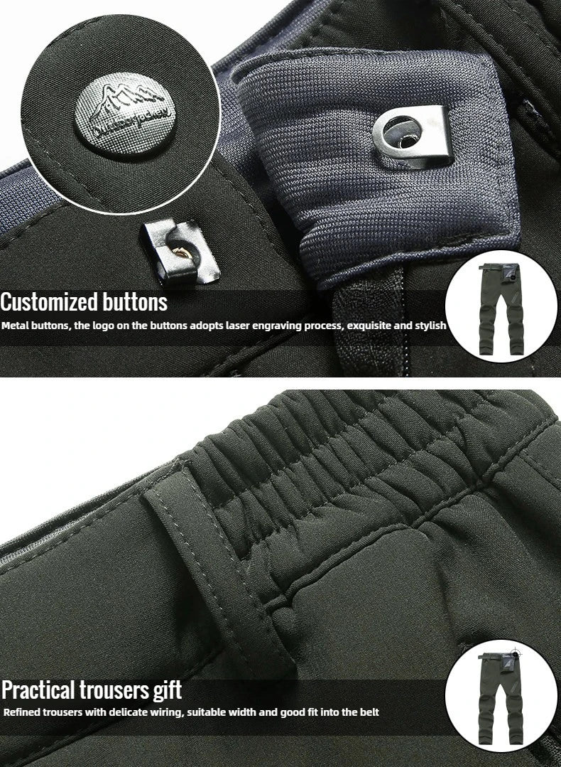 2024 Big Size Waterproof Pants Men Soft Shell Fleece Warm Trousers Male Outdoor Plus Large 9XL 4XL 8XL Work Winter Autumn Black