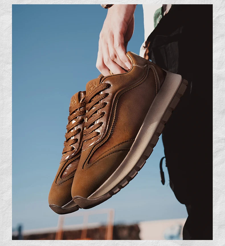 Classic Leather Casual Sneakers Men Comfortable Men's Spring Autumn Sneakers Platform Shoes Lace Up Brown Black Footwear 2025