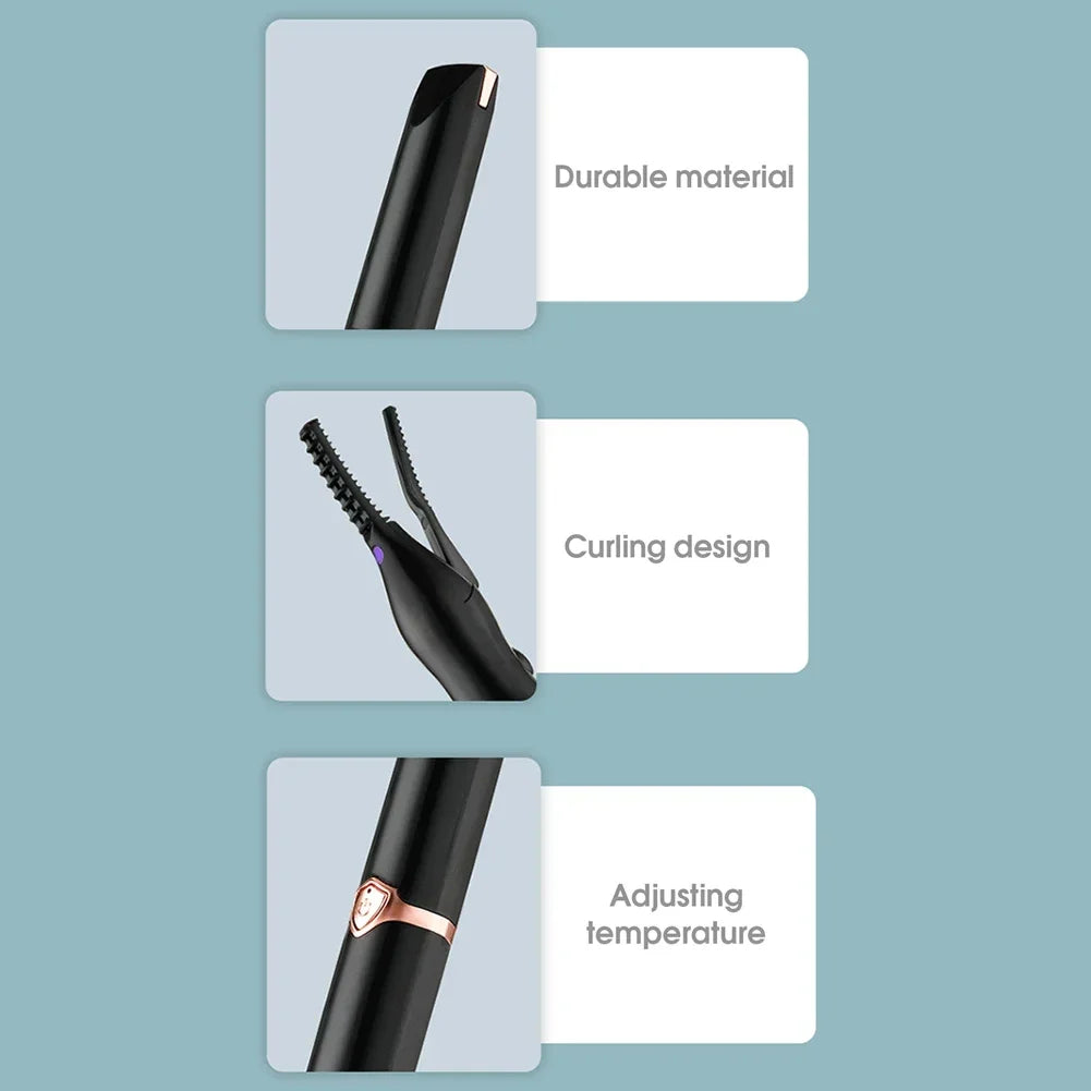 Portable Heated Eyelashes Curling Tool, Natural Fake Eye Lash, Beauty Supplies, USB, 3 Temperature Mode