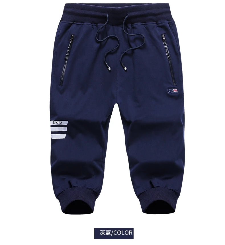 Long Three Quarter Men's Shorts Cotton Elastic Summer Bermuda Male 3/4 Calf Big Size Plus Large 6XL 7XL 8XL 9XL Cuff Below Knee