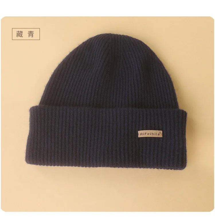 100% Merino Wool Double-Sided Beanie for Men Women Thick Soft Warm Winter Skull Caps Solid Color Knitted Beanies Hat