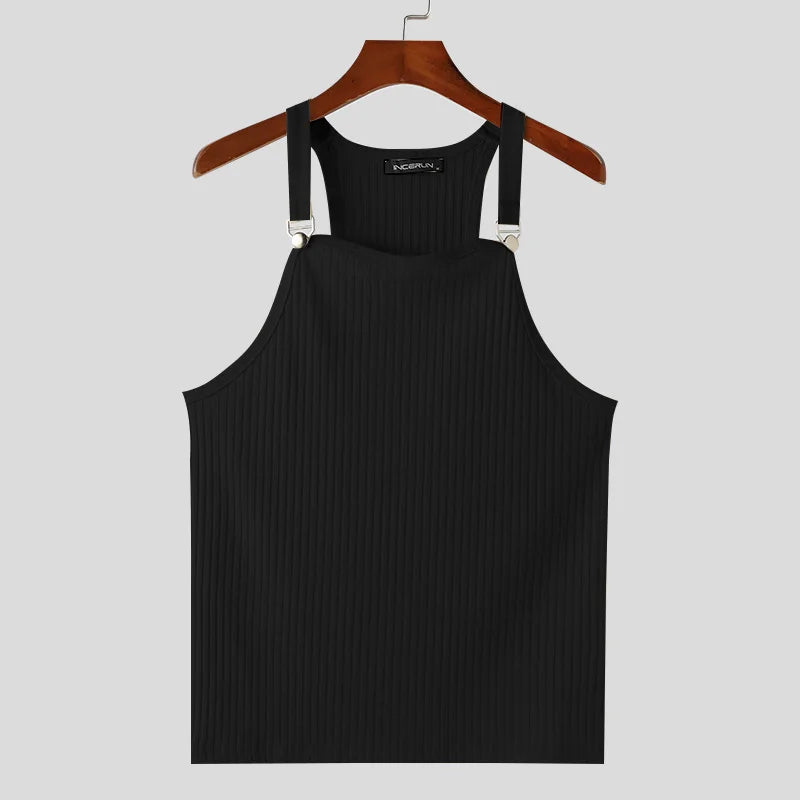 INCERUN Tops 2024 Korean Style New Men's Knitted Pit Strap Vests Summer Casual Streetwear Personality Sleeveless Tank Tops S-5XL