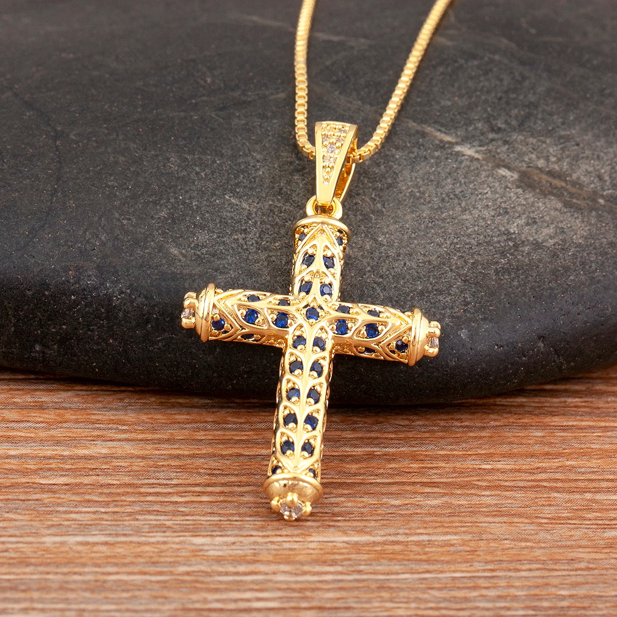 Nidin New Arrival Retro Column Shape Cross Pendant Necklace For Female Male Irregular Geometric Shine Zircon Jewelry Accessories
