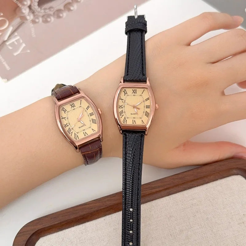 Simple Fashion Retro Brown Women Quartz Watches High Quality Ladies Wristwatches Vintage Leather Watchband Watch for Lovers Gift