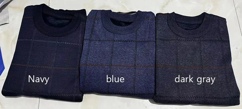 Round Necked Sweater for Men with Plush Insulation and Inner Layer for Men with Bottom Layer Men's Autumn and Winter Black Knit