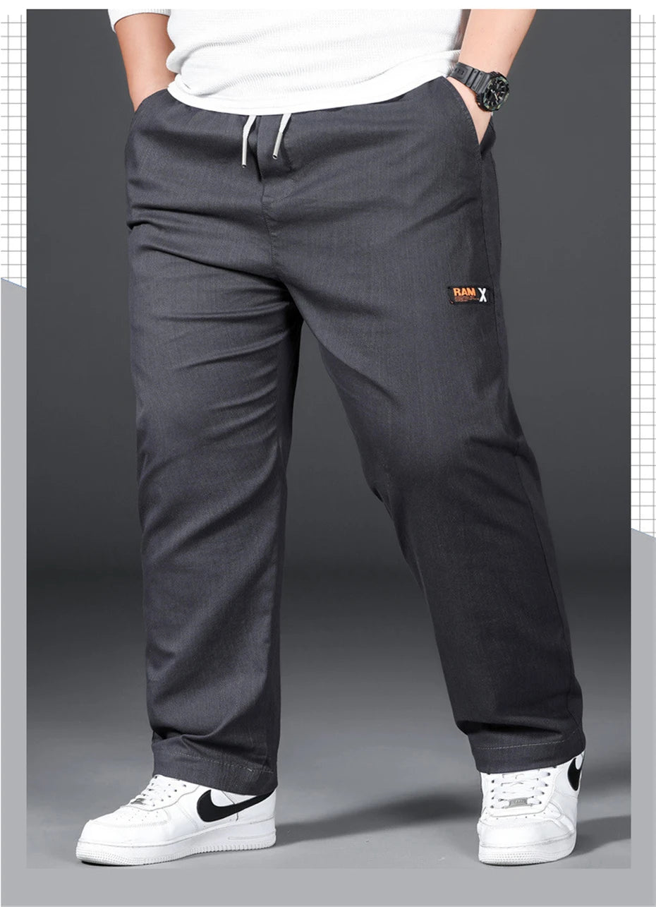Plus Size 12XL Pants Men Casual Trousers Elastic Waist Straight Pants Male Fashion Grey Black Pants Big Size 10XL 12XL