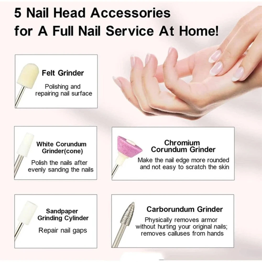 LULAA Electric Nail Drill Kit Rechargeable Cordless Manicure Kit Portable Nail Grinding Polisher for Trim Nails Exfoliating