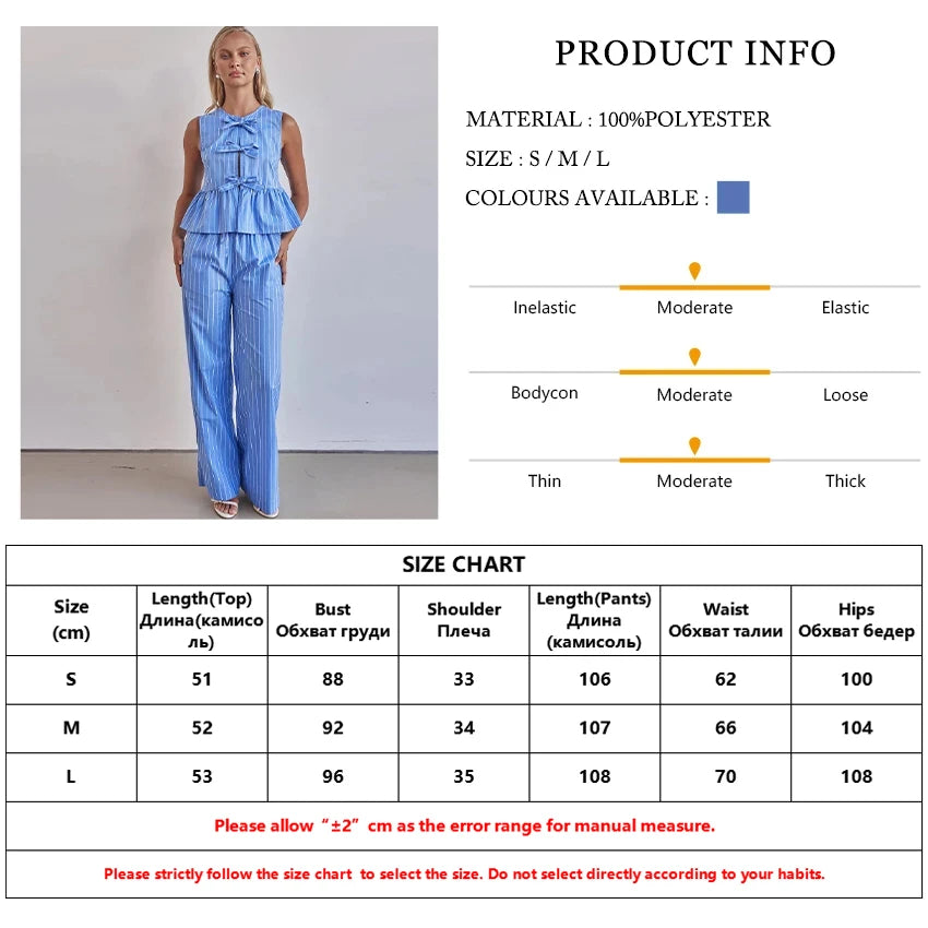 Clacive Summer Loose Blue Stripe 2 Piece Set Woman Outfit 2025 Fashion Sleeveless Tank Top With High Waist Wide Pants Set Female