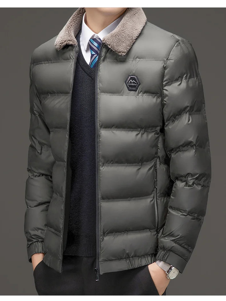 Winter Men Casual Parkas Solid Color Warm Thickened Jacket for Men Quality Turn-down Collar Male Overcoat 2024 Fashion All-match
