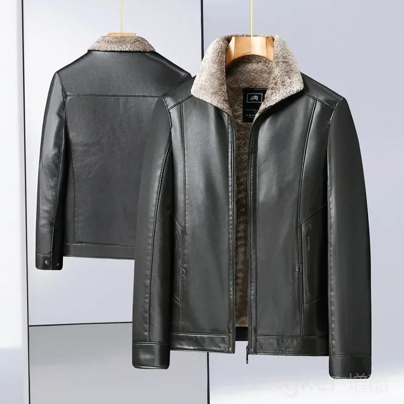Large size men's PU leather jacket male tide winter extra large men loose man leather jacket fleece 7XL 6XL waterproof jacket