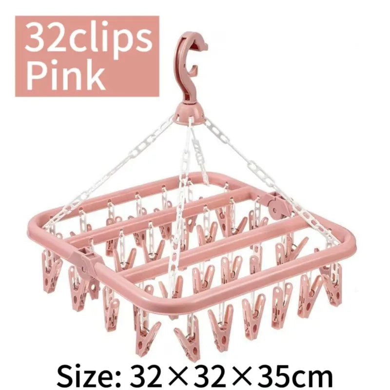 Clothes Drying Hanger with 32 Clips and Drip Foldable Hanging Rack  Laundry Clothes Hanger for Drying Socks Lingerie underwear